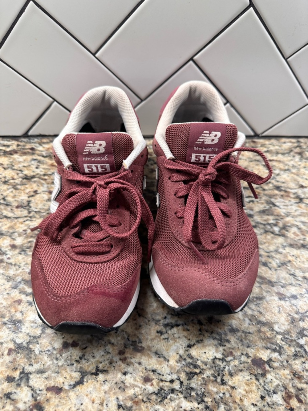 New Balance 515 Burgundy and White Low-Top Sneakers